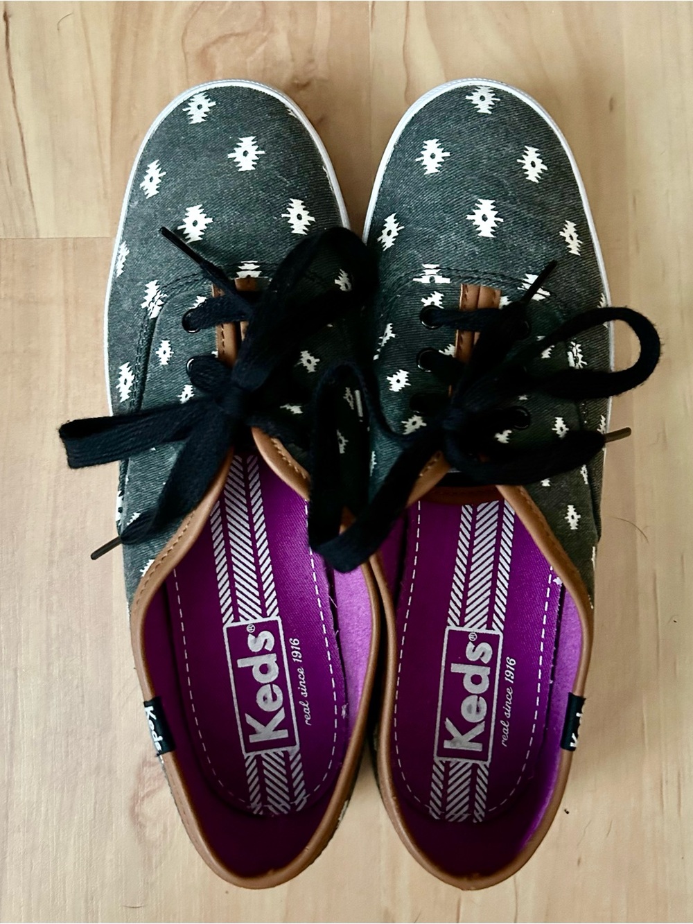 Keds Olive Patterned Canvas Sneakers with Black Laces